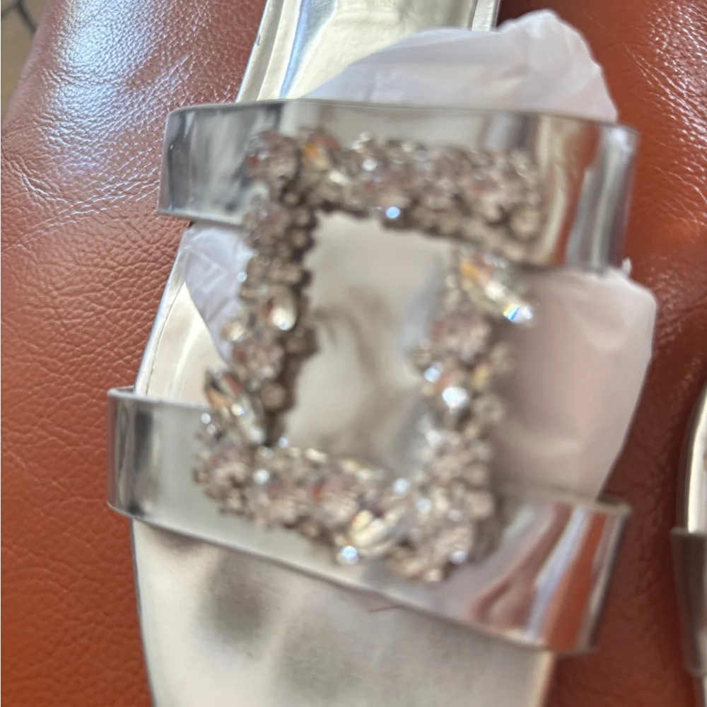 Badgley Mischka Silver Crystal Embellished Sandals